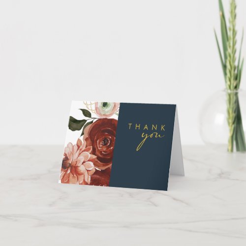 Marsala Autumn Floral  Navy Thank You Card