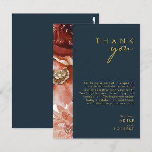 Marsala Autumn Floral   Navy Thank You Card