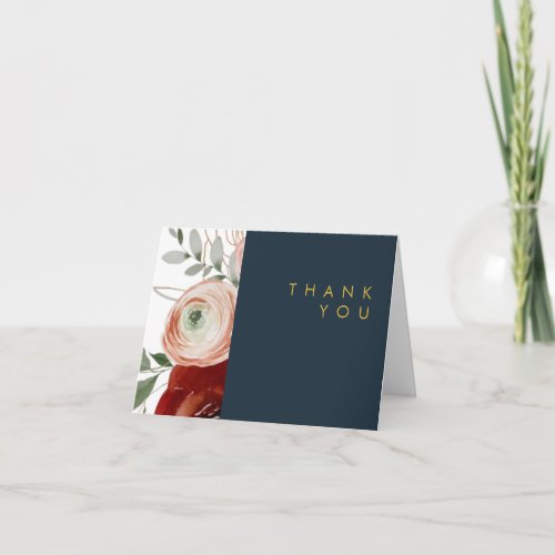 Marsala Autumn Floral  Navy Thank You Card