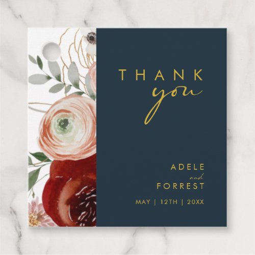 Marsala Autumn Floral  Navy Thank You Favor Tags