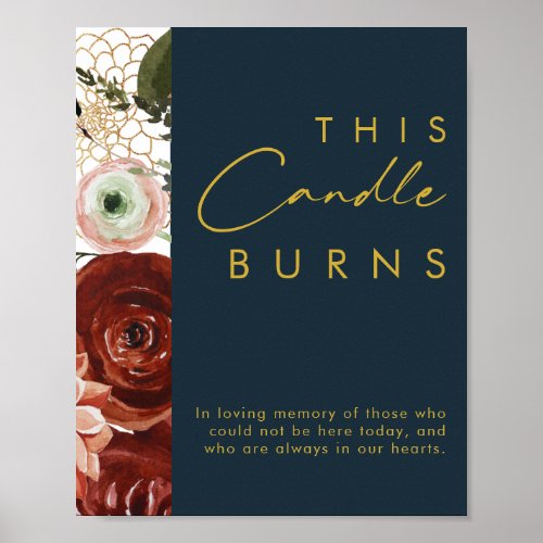 Marsala Autumn Floral  Navy This Candle Burns Poster