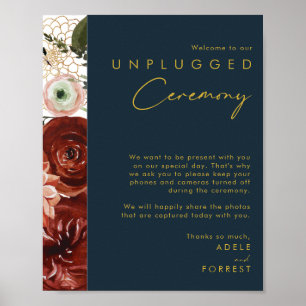 Marsala Autumn Floral Navy Unplugged Ceremony Poster