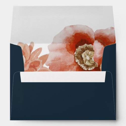 Marsala Autumn Floral  Navy Wedding Invitation  Envelope