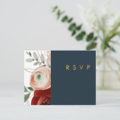 Marsala Autumn Floral | Navy Wedding RSVP Postcard (Standing Front)