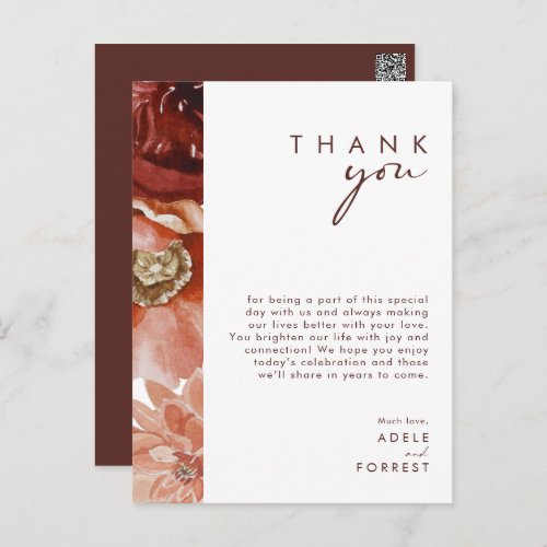 Marsala Autumn Floral  Thank You Reception Card