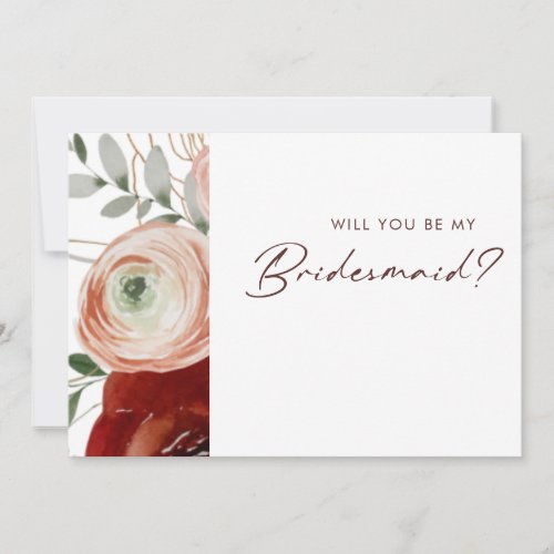 Marsala Autumn Floral White Bridesmaid Proposal  Invitation