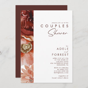 Marsala Autumn Floral White Couples Shower Invitation