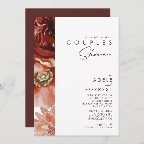 Marsala Autumn Floral  White Couples Shower Invitation