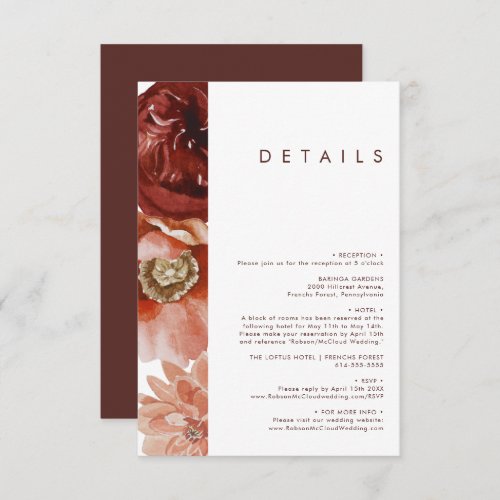 Marsala Autumn Floral  White Details Enclosure Card