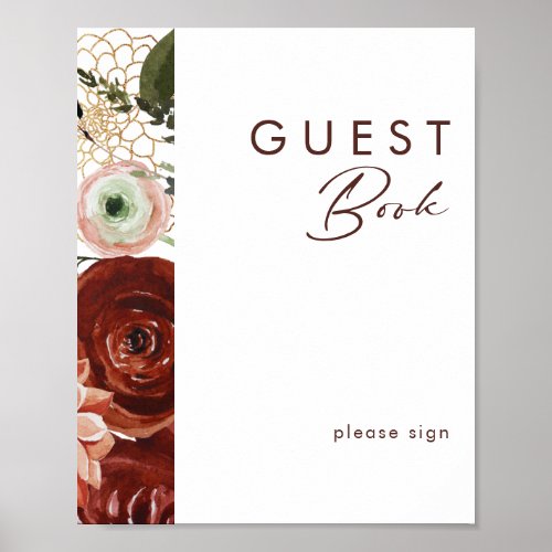 Marsala Autumn Floral  White Guest Book Sign