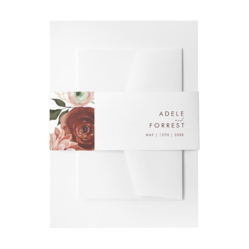 Marsala Autumn Floral  White Invitation Belly Band