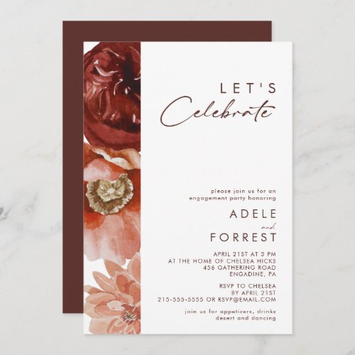 Marsala Autumn Floral  White Lets Celebrate Invitation