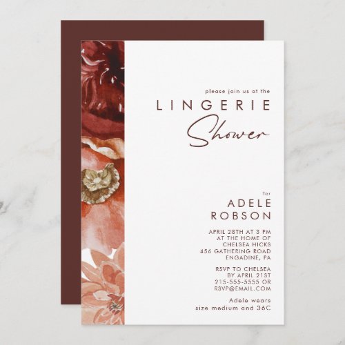 Marsala Autumn Floral  White Lingerie Shower Invitation