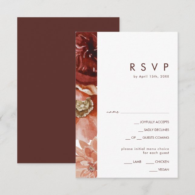 Marsala Autumn Floral White Menu Choice RSVP Card (Front/Back)