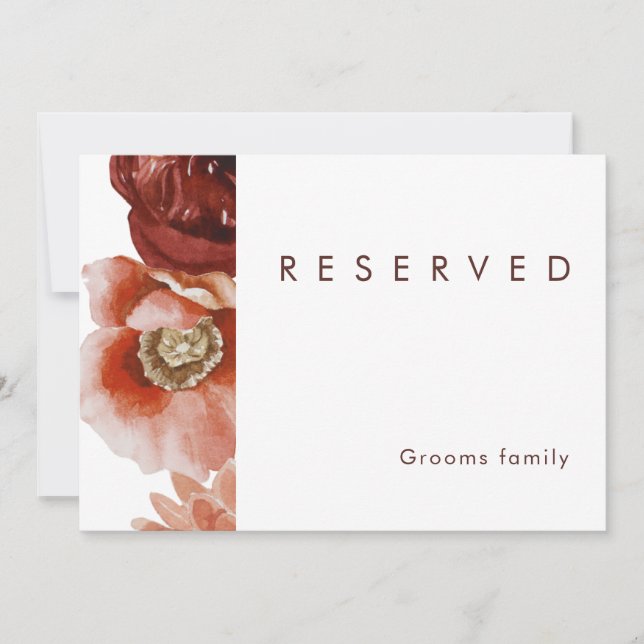 Marsala Autumn Floral | White Reserved Sign (Front)