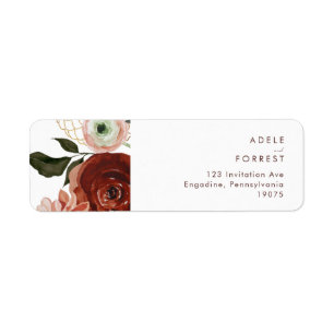 Marsala Autumn Floral White Return Address Label
