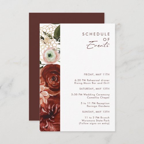 Marsala Autumn Floral  White Schedule of Events Enclosure Card