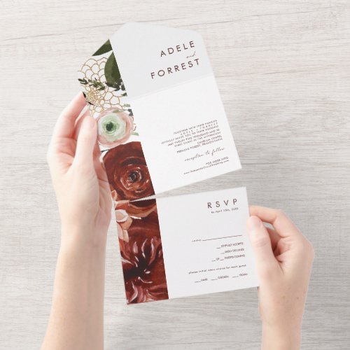 Marsala Autumn Floral  White Seal And Send All In One Invitation