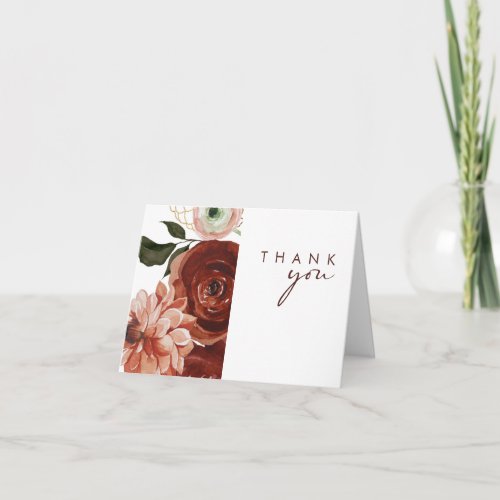 Marsala Autumn Floral  White Thank You Card