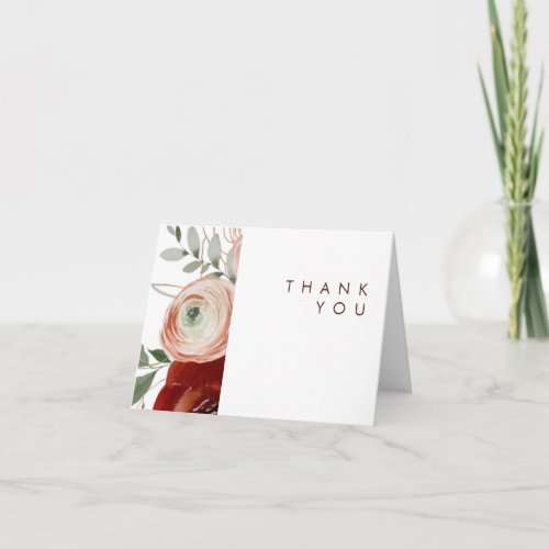 Marsala Autumn Floral  White Thank You Card