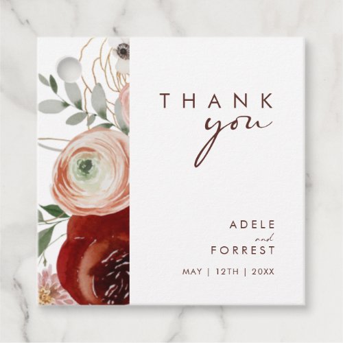 Marsala Autumn Floral  White Thank You  Favor Tags