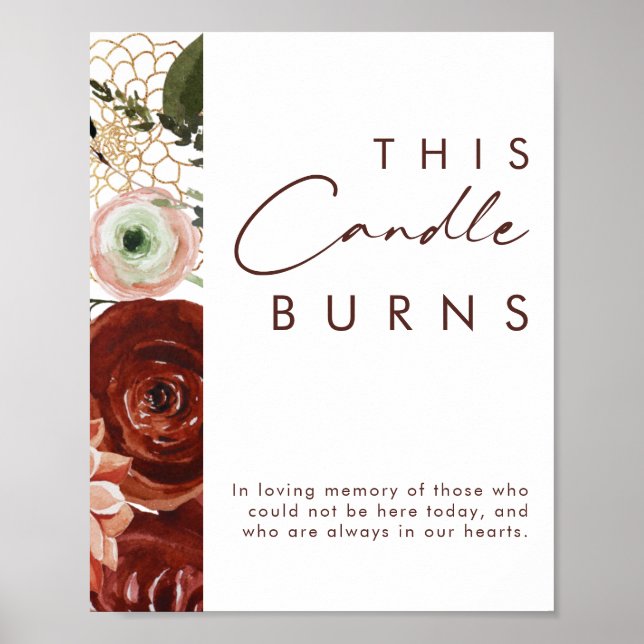Marsala Autumn Floral | White This Candle Burns Poster (Front)
