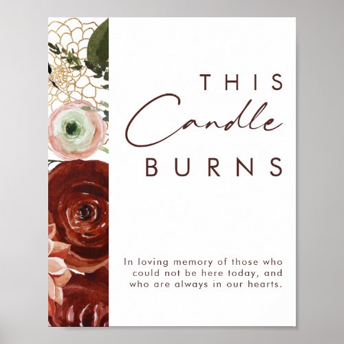 Marsala Autumn Floral  White This Candle Burns Poster