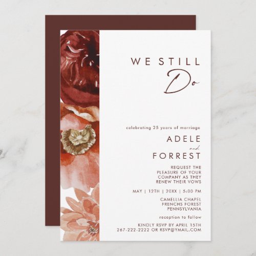 Marsala Autumn Floral  White We Still Do Renewal Invitation