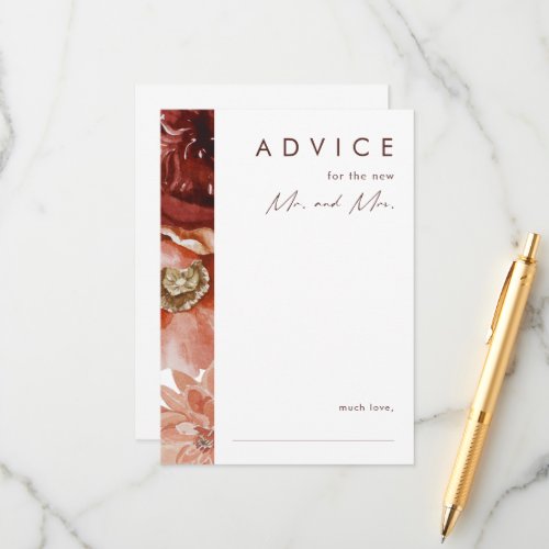 Marsala Autumn Floral  White Wedding Advice Card