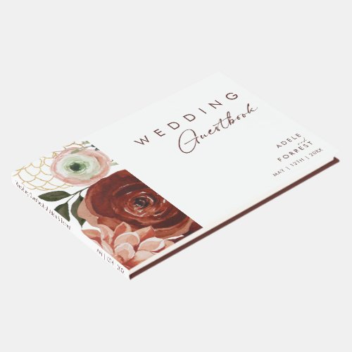 Marsala Autumn Floral  White Wedding Guest Book