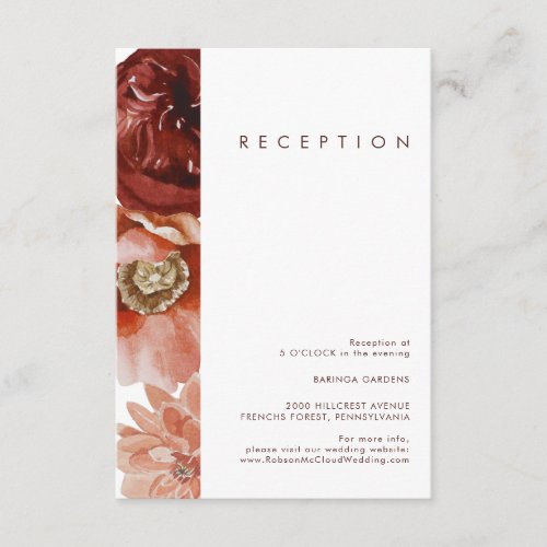 Marsala Autumn Floral White Wedding Reception Card
