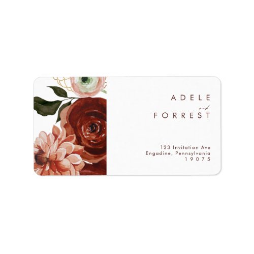 Marsala Autumn Floral  White Wedding RSVP Address Label