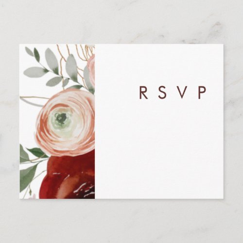 Marsala Autumn Floral  White Wedding RSVP Postcard