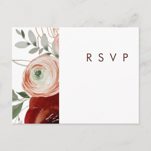 Marsala Autumn Floral | White Wedding RSVP Postcard (Front)