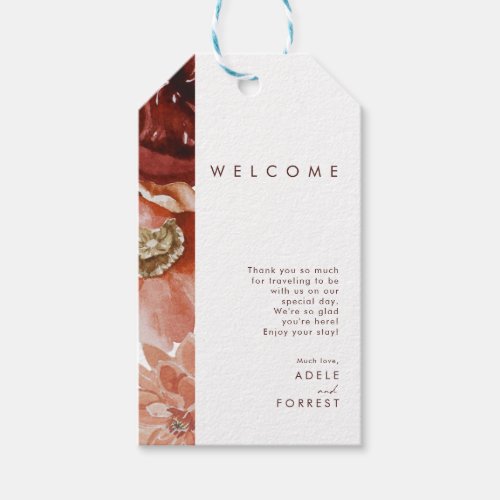 Marsala Autumn Floral  White Wedding Welcome Gift Tags