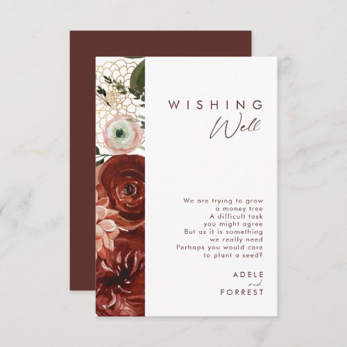 Marsala Autumn Floral  White Wedding Wishing Well Enclosure Card