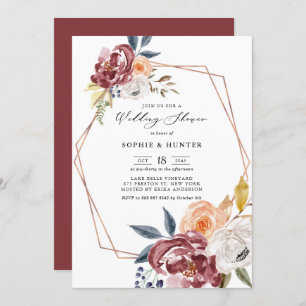 Marsala Autumn Flowers Geometric Wedding Shower Invitation