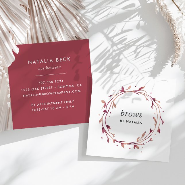 Marsala Berry Botanical Wreath Square Business Card (Creator Uploaded)