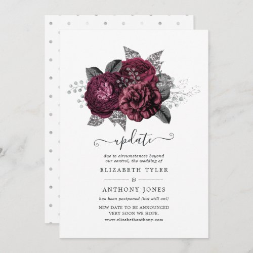 Marsala Black and Silver Floral Wedding Update Invitation