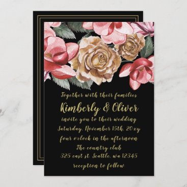 Marsala Black Floral Wedding Invitation