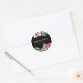 Marsala Black Floral Wedding Invitation Classic Round Sticker (Envelope)