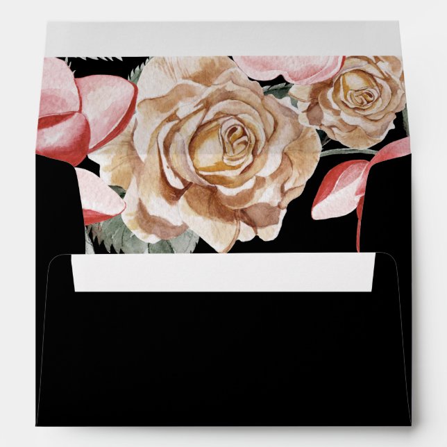 Marsala Black Floral Wedding Invitation Envelope (Back (Bottom))
