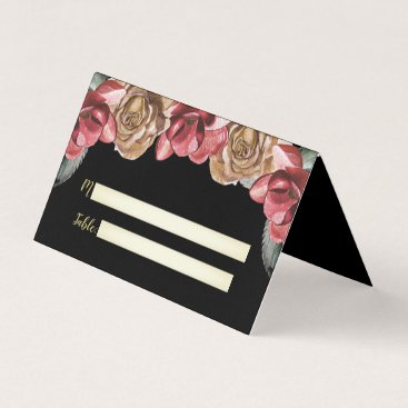 Marsala Black Floral Wedding Place Cards