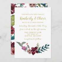 Marsala blush and gold floral wedding invitations