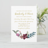 Marsala blush and gold floral wedding invitations (Standing Front)