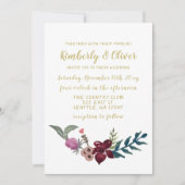 Marsala blush and gold floral wedding invitations (Front)