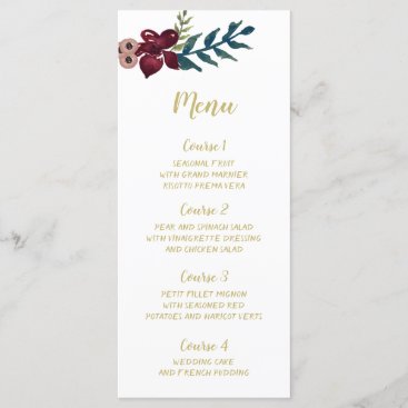Marsala blush and gold floral wedding menu