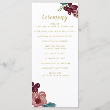 Marsala blush and gold floral wedding programs