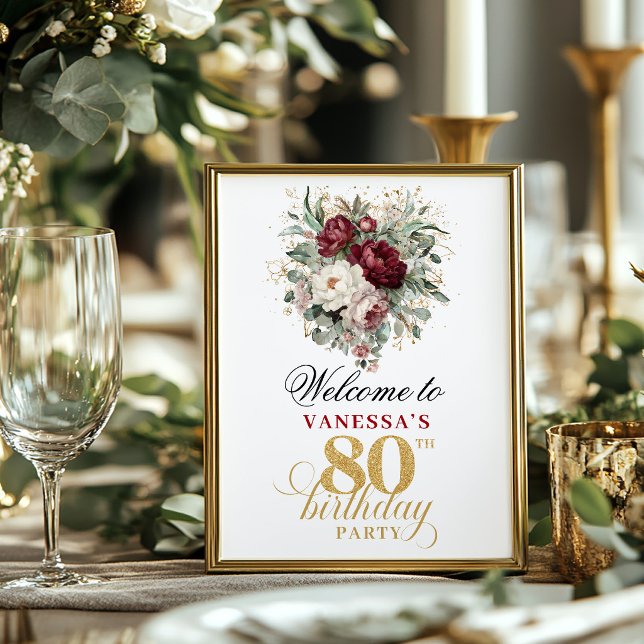 Marsala Blush Burgundy 80th Birthday Poster (Marsala Blush Burgundy 80th Birthday Poster)