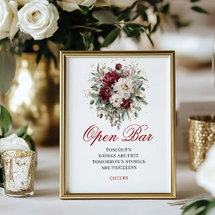 Marsala Blush Burgundy Open Bar 8x10 Sign
